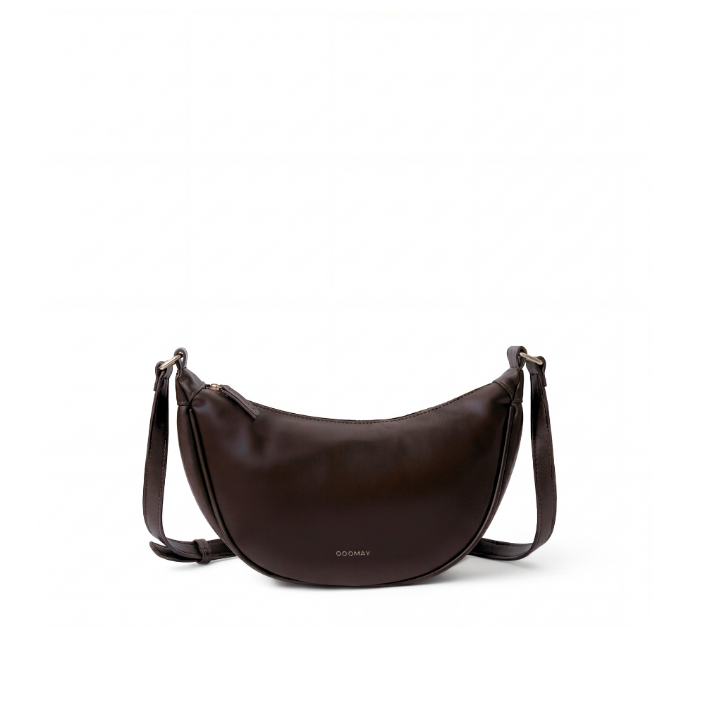 Black Crescent Crossbody Bag, Smooth Leather-Look Finish
