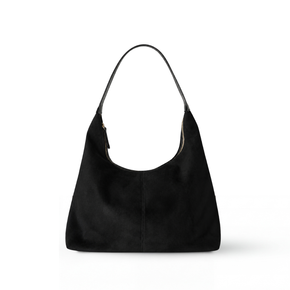 Suede-Look Hobo Bag, Zip Closure, Single Shoulder Handle