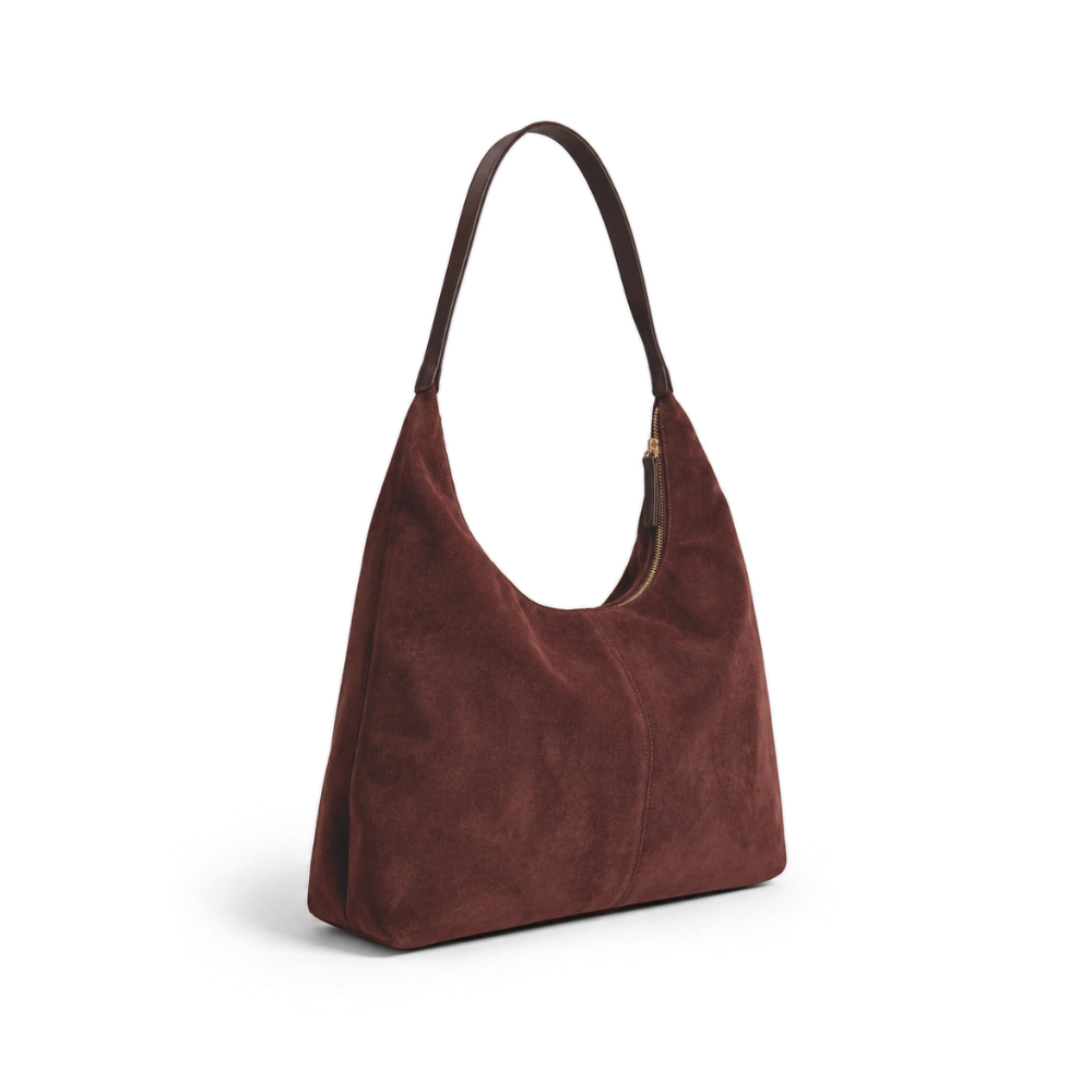 Sac hobo aspect daim, fermeture zippée, anse épaule unique