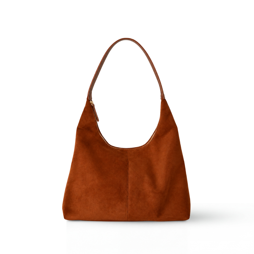 Suede-Look Hobo Bag, Zip Closure, Single Shoulder Handle