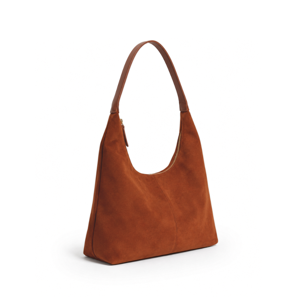 Sac hobo aspect daim, fermeture zippée, anse épaule unique