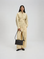 Petit sac repliable – Petit sac souple en cuir végétalien, double anse nouée à la main, fermeture éclair