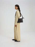 Petit sac repliable – Petit sac souple en cuir végétalien, double anse nouée à la main, fermeture éclair