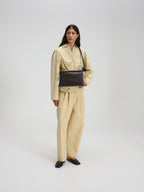 Petit sac repliable – Petit sac souple en cuir végétalien, double anse nouée à la main, fermeture éclair