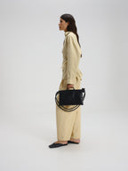 Petit sac repliable – Petit sac souple en cuir végétalien, double anse nouée à la main, fermeture éclair