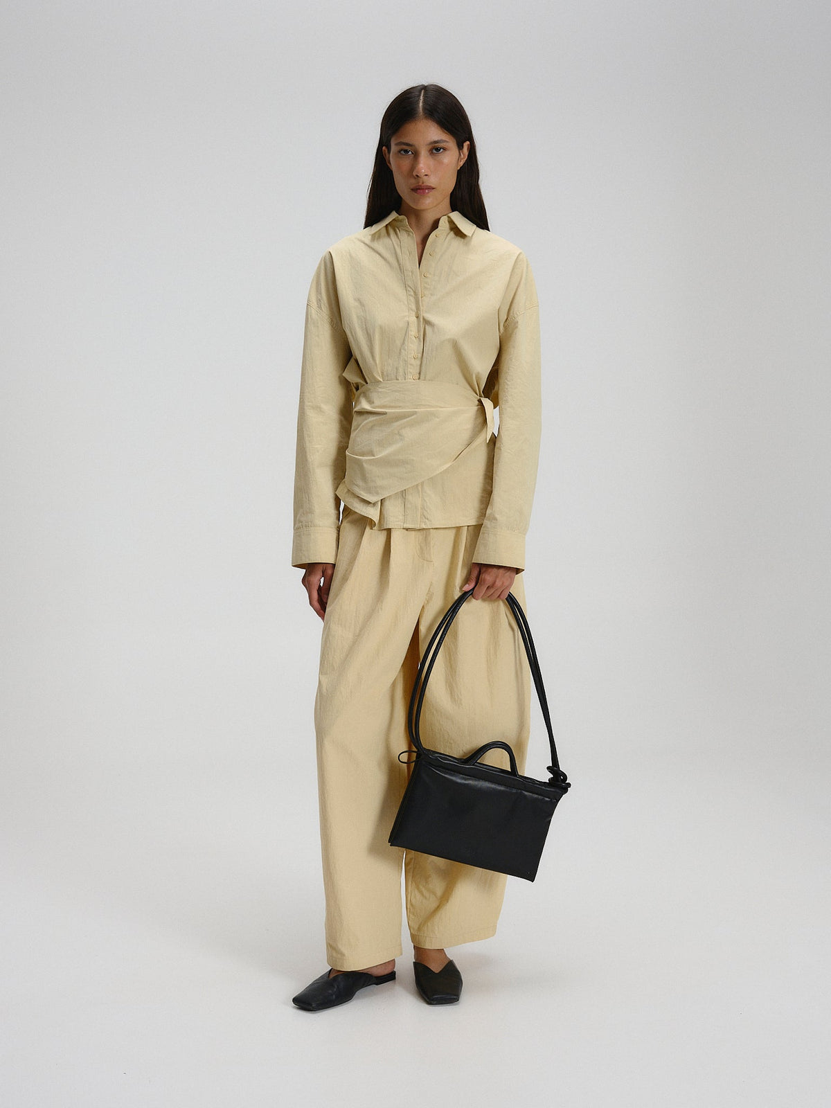 Mini Folded Bag – Small Soft Vegan Leather Bag, Hand-Tied Double Strap, Zip Closure