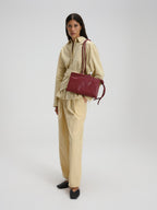 Petit sac repliable – Petit sac souple en cuir végétalien, double anse nouée à la main, fermeture éclair
