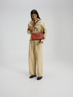 Petit sac repliable – Petit sac souple en cuir végétalien, double anse nouée à la main, fermeture éclair