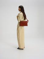 Petit sac repliable – Petit sac souple en cuir végétalien, double anse nouée à la main, fermeture éclair