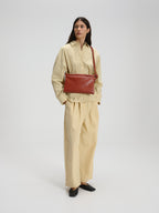 Petit sac repliable – Petit sac souple en cuir végétalien, double anse nouée à la main, fermeture éclair