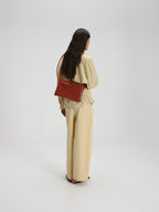 Petit sac repliable – Petit sac souple en cuir végétalien, double anse nouée à la main, fermeture éclair
