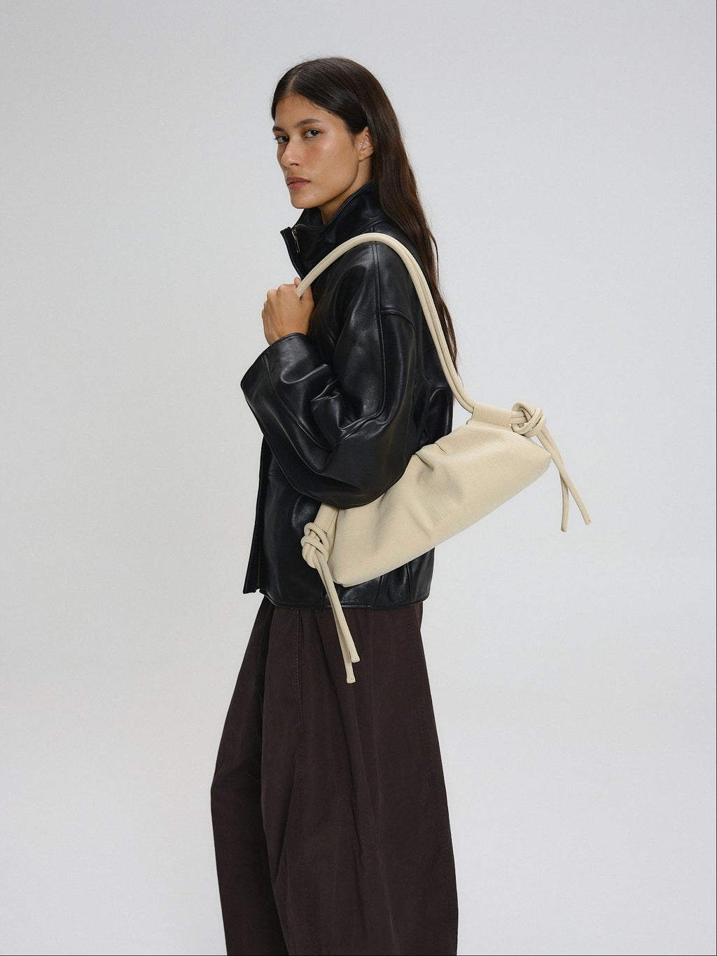Dumpling Bag – Gathered Vegan Leather Bag, Adjustable Double Handle, Day to Night