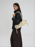 Dumpling Bag – Gathered Vegan Leather Bag, Adjustable Double Handle, Day to Night