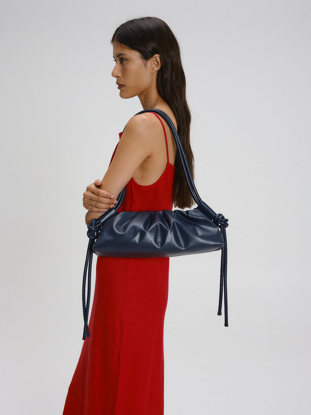 Dumpling Bag – Gathered Vegan Leather Bag, Adjustable Double Handle, Day to Night