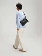 Petit sac repliable – Petit sac souple en cuir végétalien, double anse nouée à la main, fermeture éclair