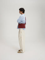 Petit sac repliable – Petit sac souple en cuir végétalien, double anse nouée à la main, fermeture éclair