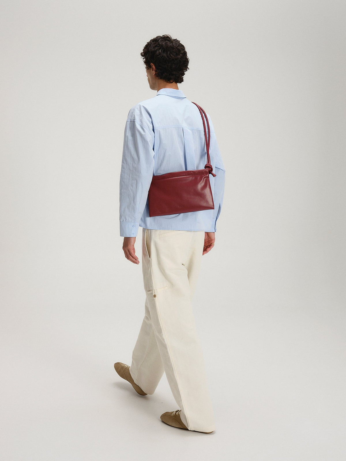 Petit sac repliable – Petit sac souple en cuir végétalien, double anse nouée à la main, fermeture éclair