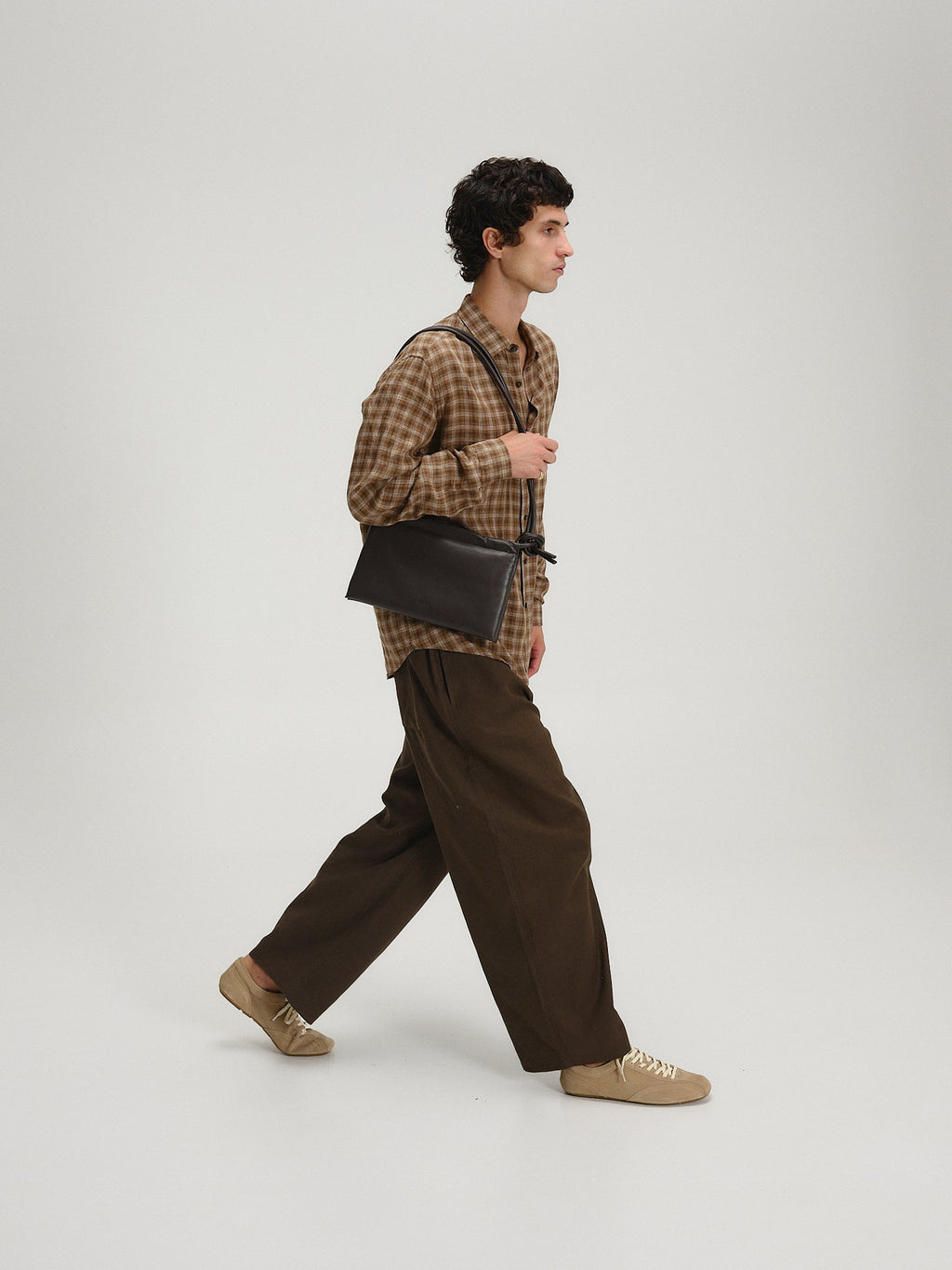 Petit sac repliable – Petit sac souple en cuir végétalien, double anse nouée à la main, fermeture éclair