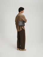 Petit sac repliable – Petit sac souple en cuir végétalien, double anse nouée à la main, fermeture éclair