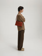 Petit sac repliable – Petit sac souple en cuir végétalien, double anse nouée à la main, fermeture éclair