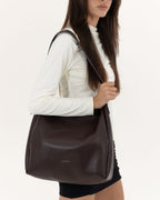 Black Shoulder Hobo Bag, Adjustable Strap, Smooth Leather-Look Finish