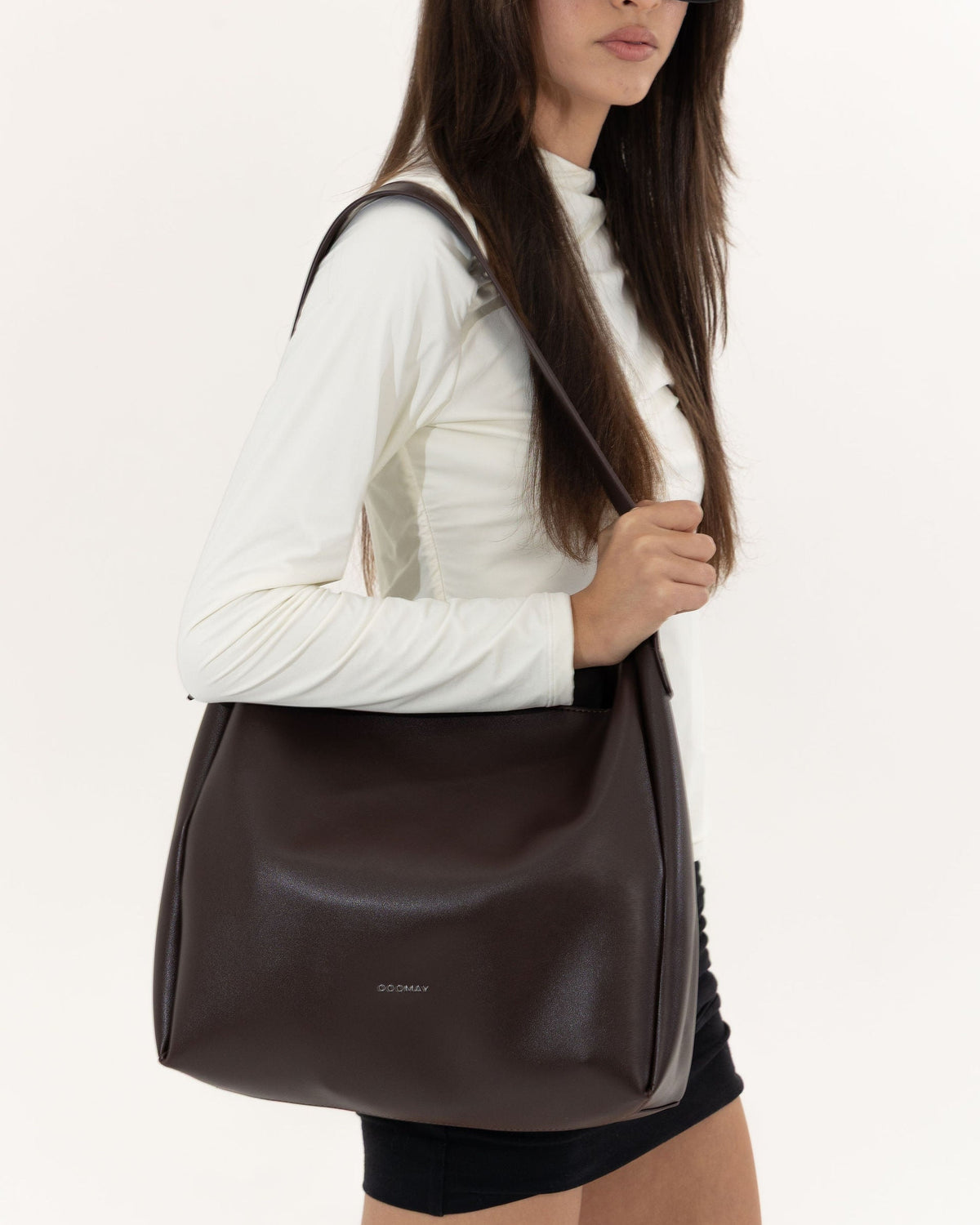 Black Shoulder Hobo Bag, Adjustable Strap, Smooth Leather-Look Finish