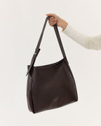 Black Shoulder Hobo Bag, Adjustable Strap, Smooth Leather-Look Finish